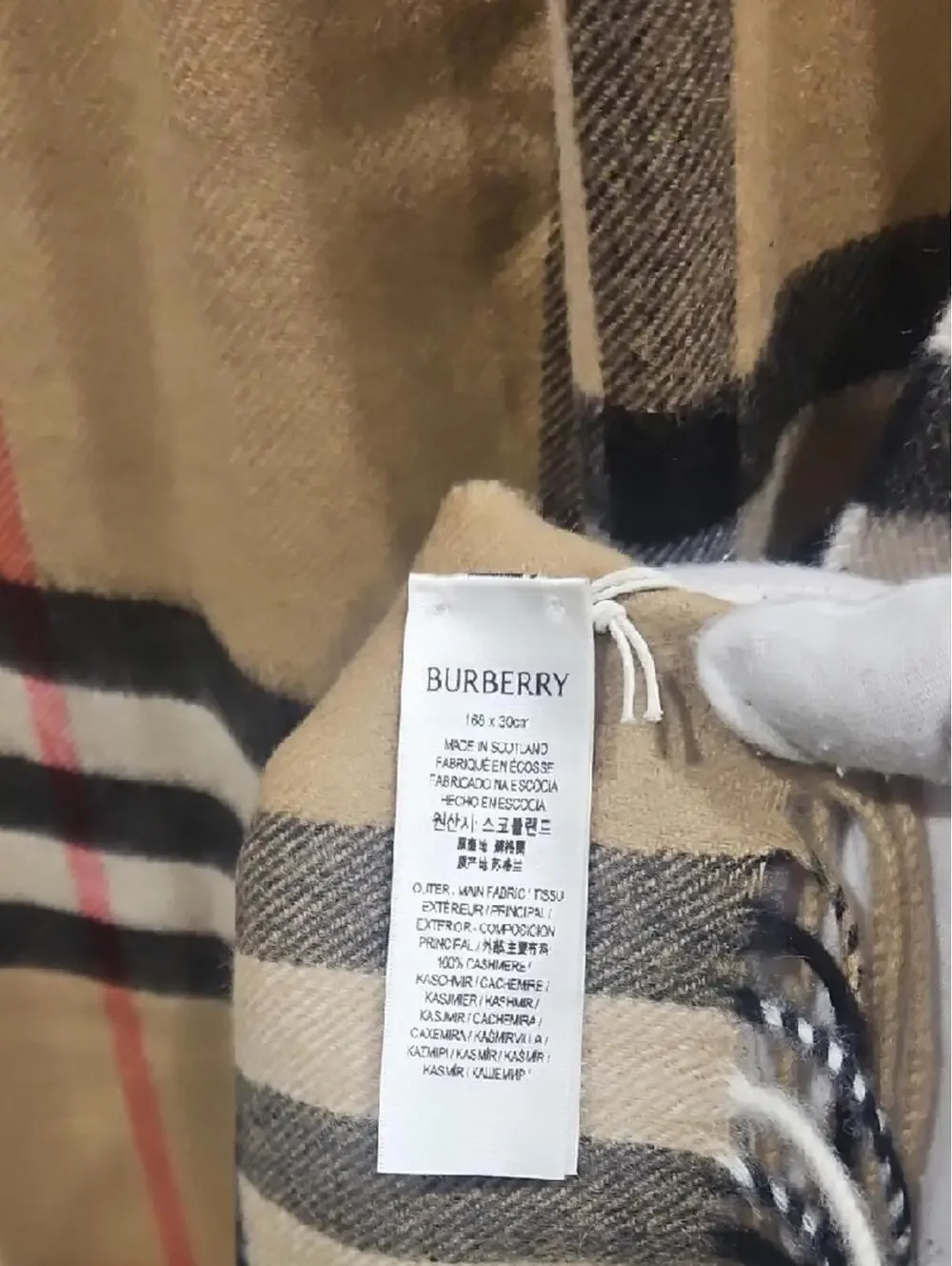 Burberry Camel, Black, White & Red Check Wool Scarf